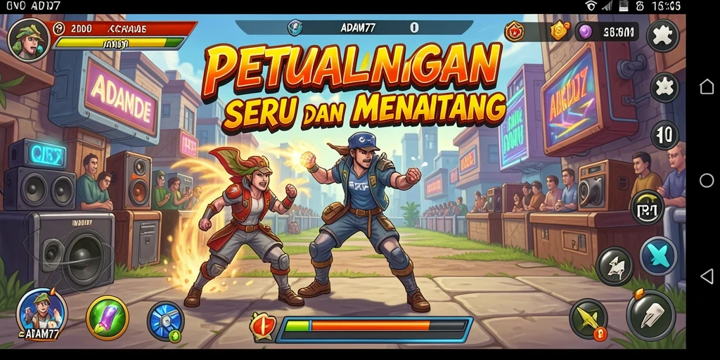Screenshot menampilkan aksi seru dalam permainan Arcade ADAM77.