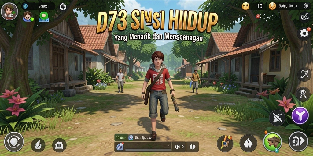 Screenshot D73 menampilkan karakter dan lingkungan gameplay simulation yang interaktif.