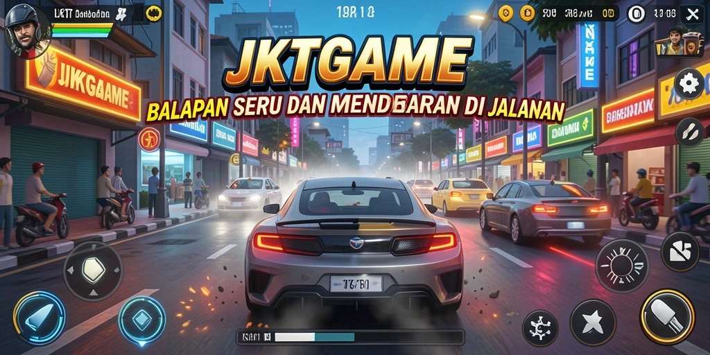 Screenshot gameplay JKTGAME dengan balapan yang menegangkan.