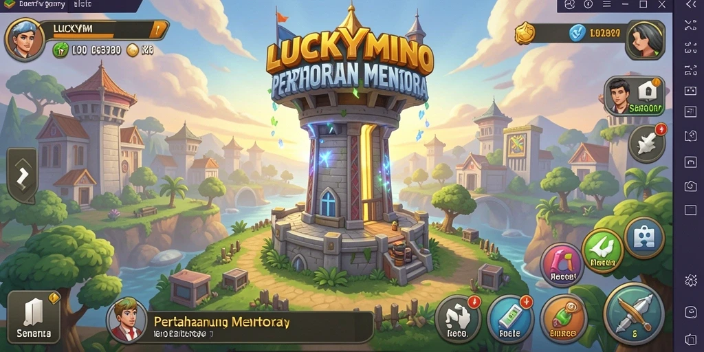 Tampilan gameplay menara melawan serangan musuh di LUCKYMINO.