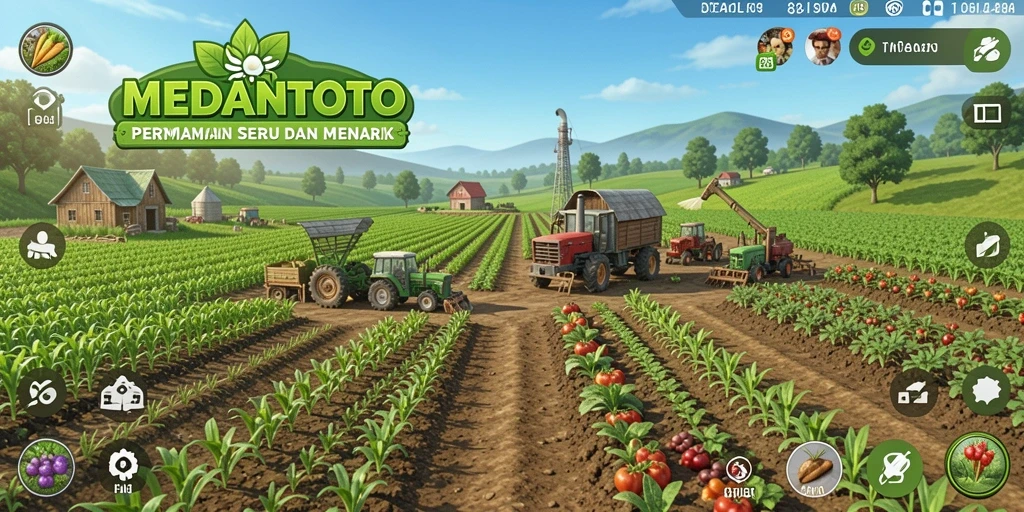Tangkapan layar gameplay MEDANTOTO yang menunjukkan aktivitas pertanian yang seru.