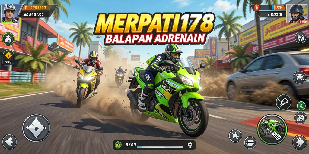 Tangkapan layar gameplay <strong>MERPATI178</strong> menunjukkan aksi balapan motor yang mendebarkan.