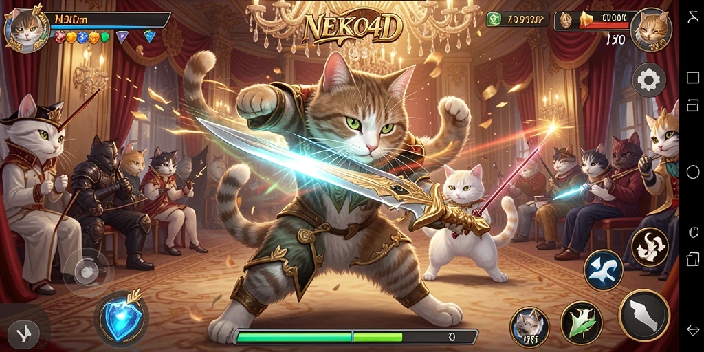 Tampilan pertarungan epik di NEKO4D dengan karakter kucing yang dynamic.