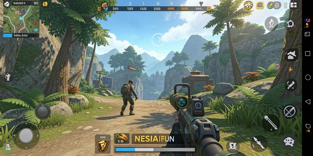 Tampilan gameplay seru dalam NESIAFUN dengan aksi tembak-menembak yang mendebarkan.
