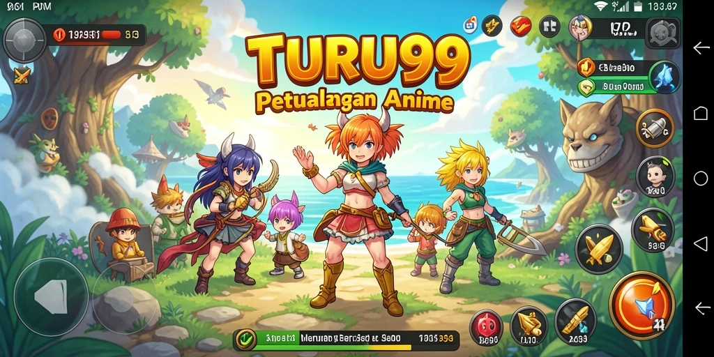 Screenshot gameplay TURU99 yang menampilkan aksi seru karakter anime.