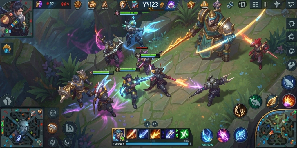 Tampilan seru gameplay MOBA di YY123 dengan aksi pertarungan epik.